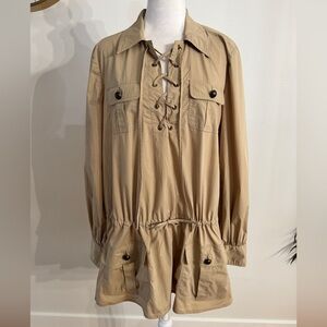 Vintage Moschino Safari Utility Dress Early 2000s Camel Long Sleeve Lace-Up